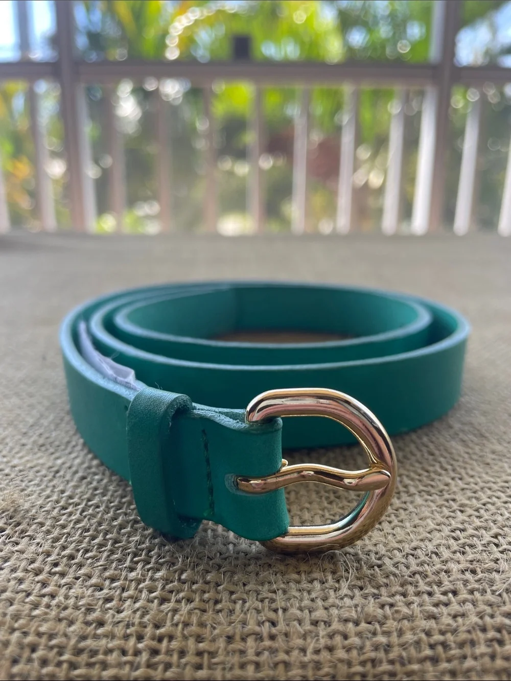J. Crew Green Leather Belt with Gold Buckle - Picture 2 of 8